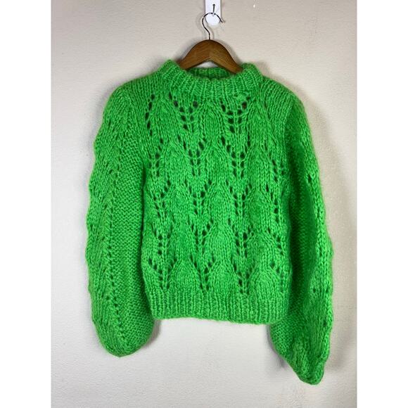 Ganni Sweaters - GANNI Julliard Sweater XS‎ Green Mohair Wool Hand Knit Pullover Balloon Sleeve